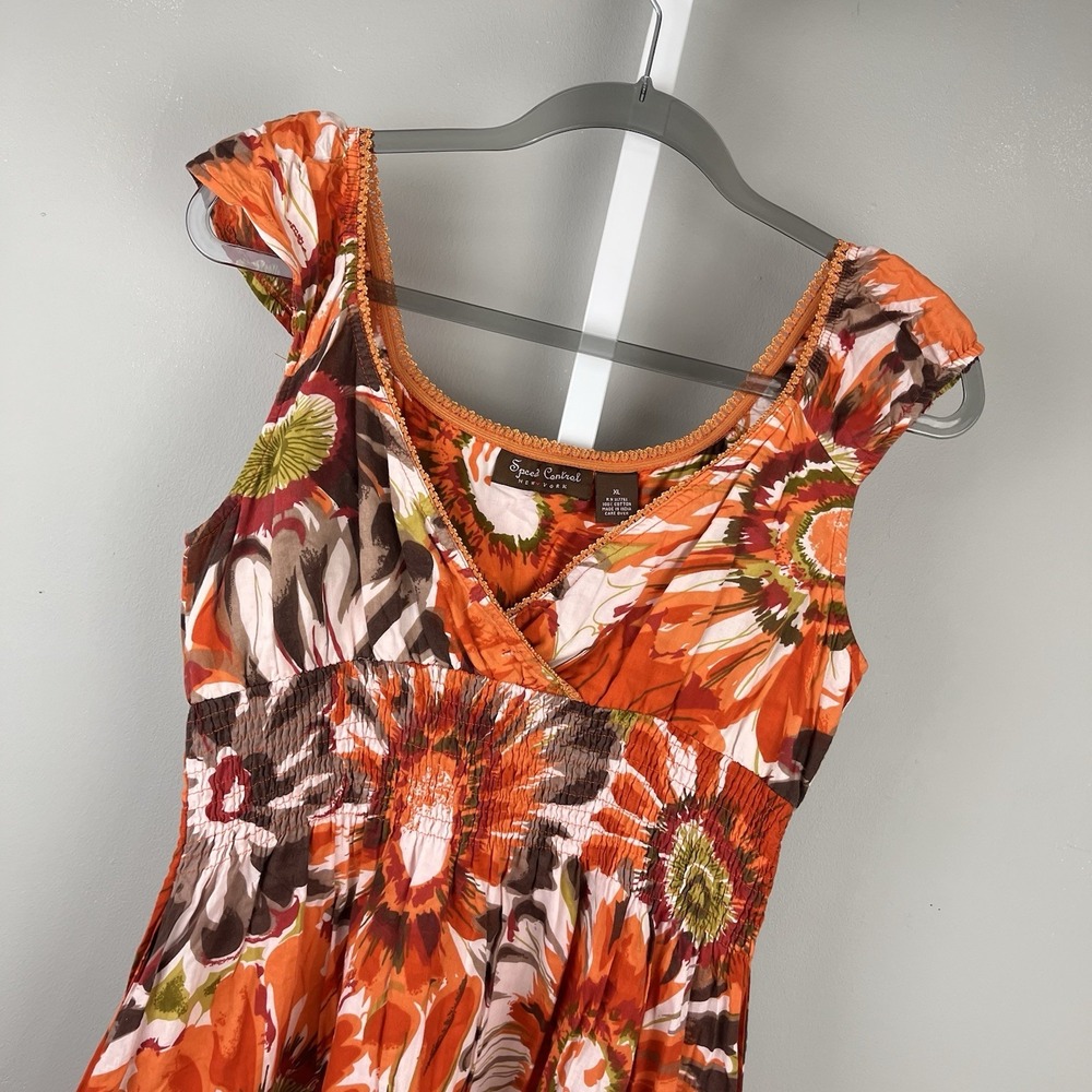 Speed Control Babydoll Dress Womens XL Smocked Orange Floral Y2K Boho